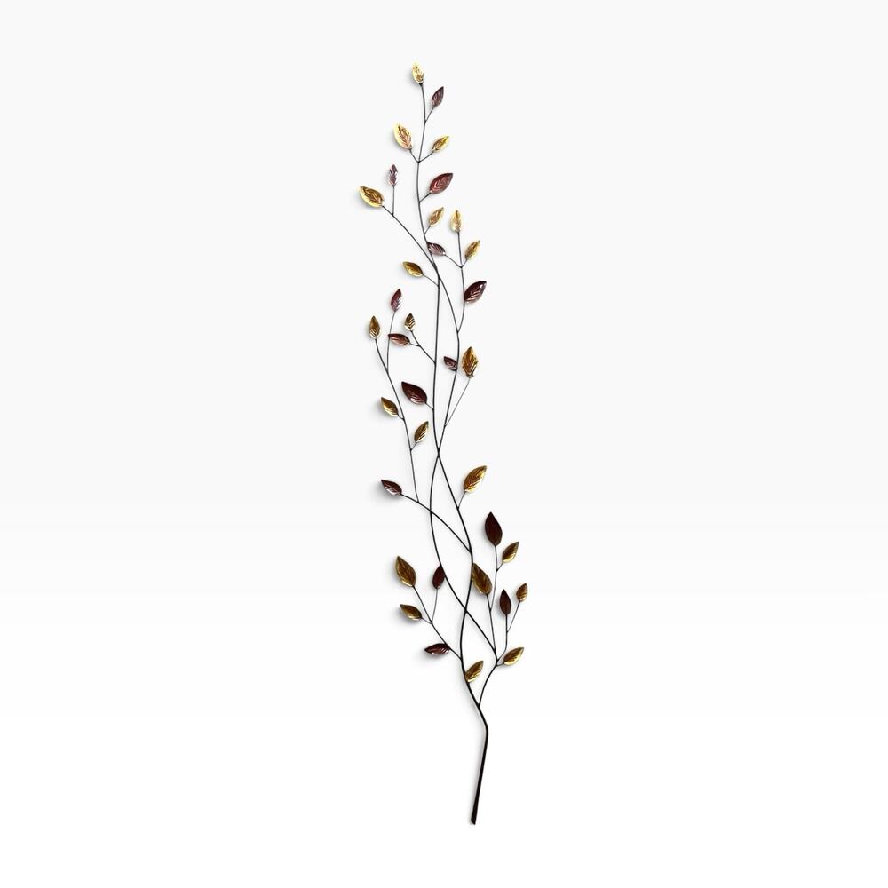 Curtis Jere-Style Metal Gold Amber Tall Skinny 68” Leaves Branch Wall Hanging